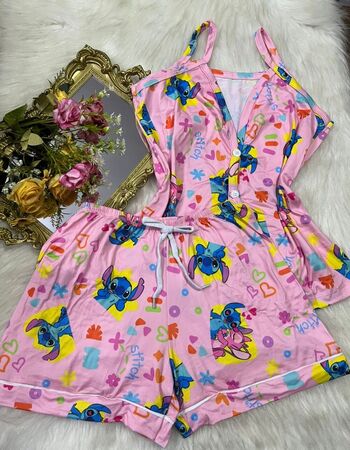 imagem PIJAMA AMERICANO SUED COM ALÇA 626 ROSA E CORES
