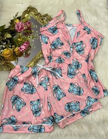 imagem PIJAMA AMERICANO SUED COM ALÇA 626 GOIABA ESTRELA