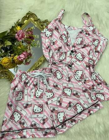 imagem PIJAMA AMERICANO SUED COM ALÇA 626 CAT LISTRAS