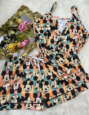 imagem PIJAMA AMERICANO SUED COM ALÇA 626 QUADRADOS CORES