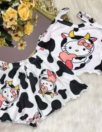 imagem PIJAMA INFANTIL FEMININO SUED 703 VAQUINHA BRANCO PRETO CAT
