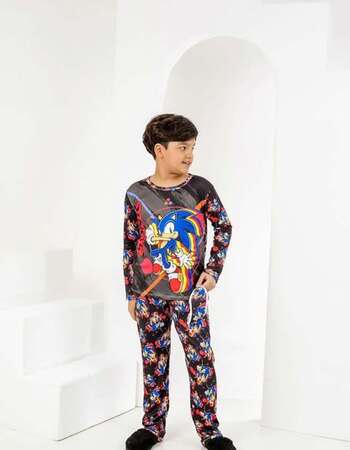 imagem PIJAMA INFANTIL MASCULINO SUED 785 PRETO AZUL VERMELHO