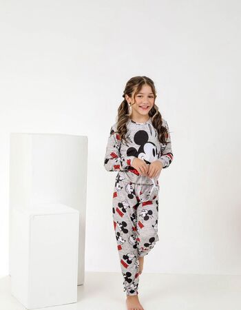 imagem PIJAMA INFANTIL FEMININO SUED 715 CINZA VERMELHO